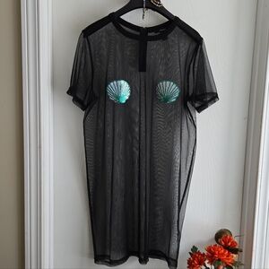 Forever 21 | Sheer Black Mesh Shell Appliqué Top Statement Layer